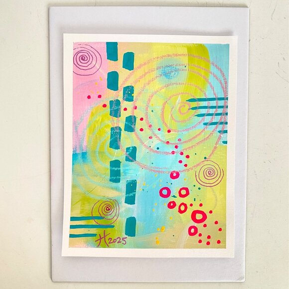 Spiral Sense Original Acrylic Painting 5x7in Frame Ready Wall or Desktop Art - Picture 3 of 4